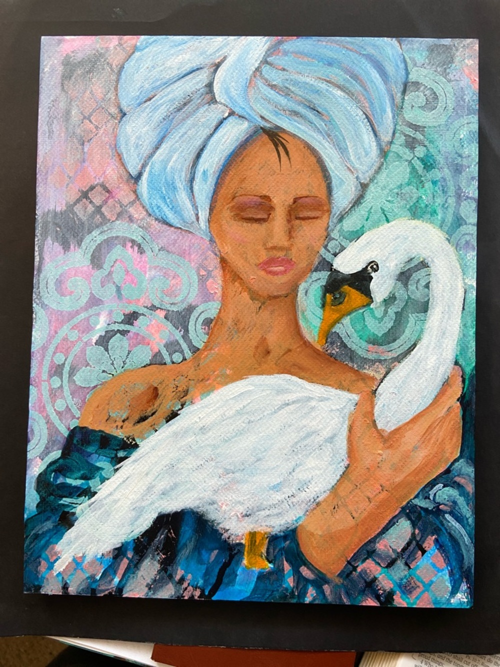 Serene Woman with Swan Canvas Art - Blue, White - Picture 2 of 5